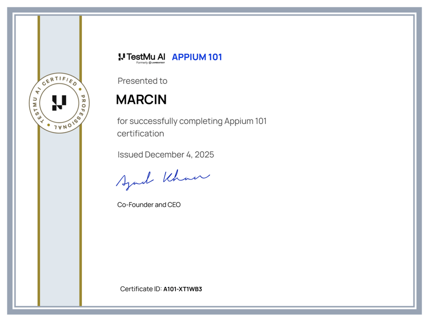 Marcin's Automation Certificate: Appium 101