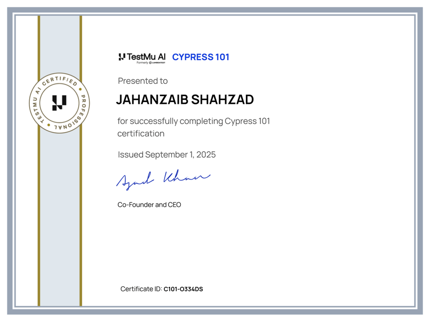 Jahanzaib Shahzad's Automation Certificate: Cypress 101