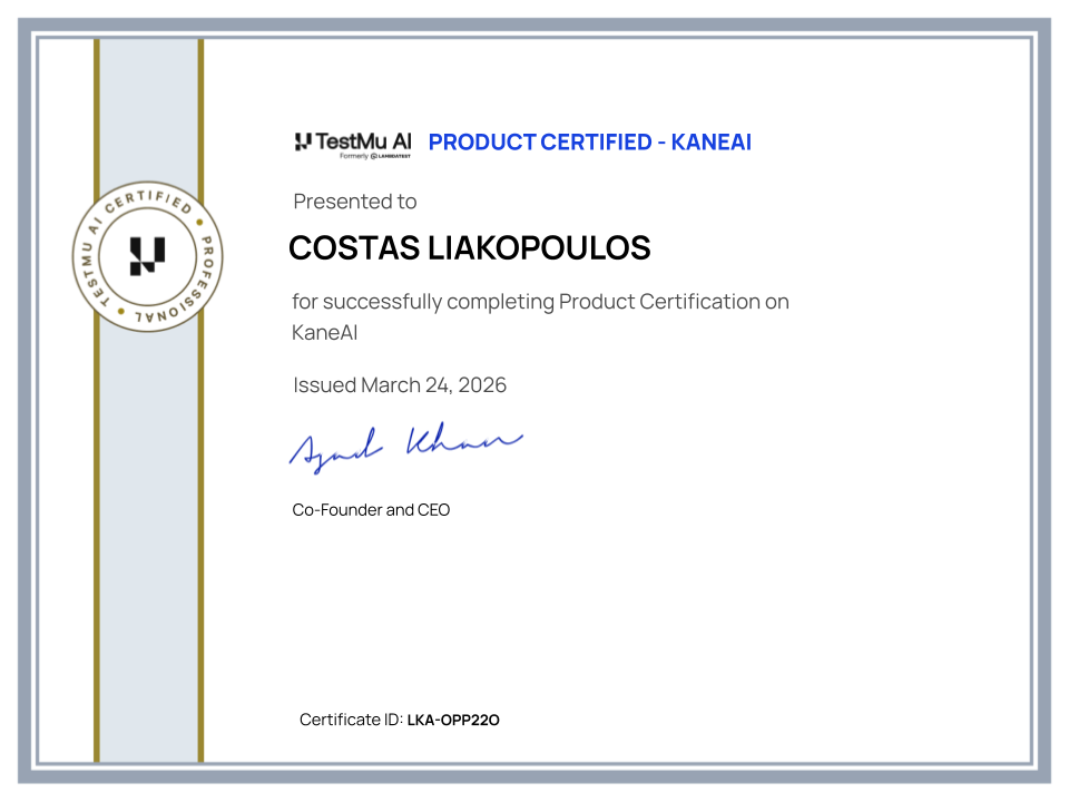 Costas Liakopoulos's Certificate: KaneAI