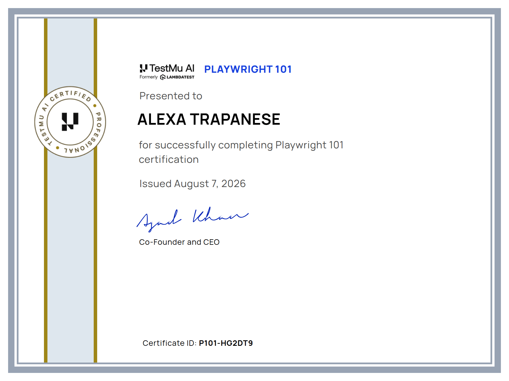 Alexa Trapanese's Automation Certificate: Playwright 101