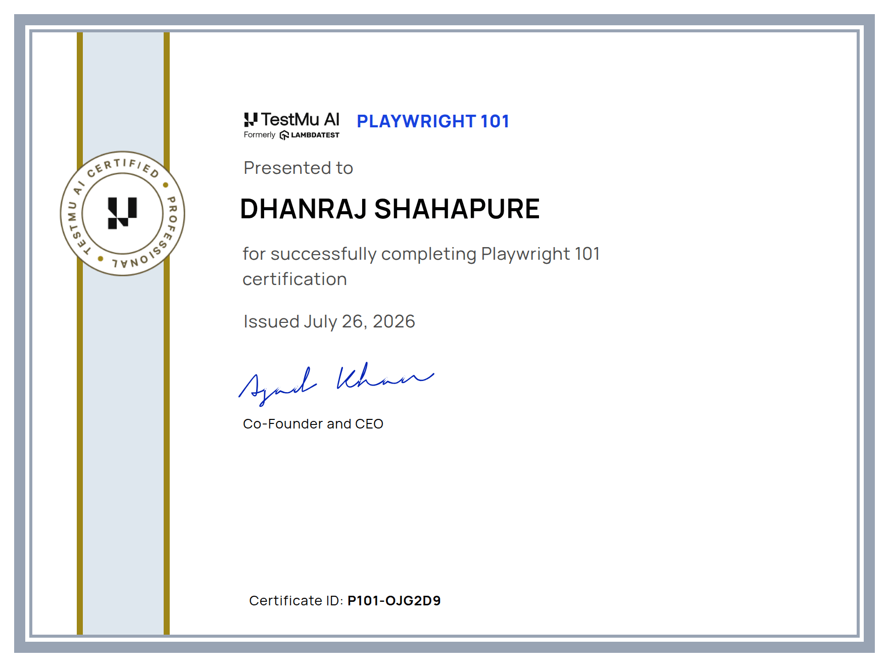 Dhanraj Shahapure's Automation Certificate: Playwright 101