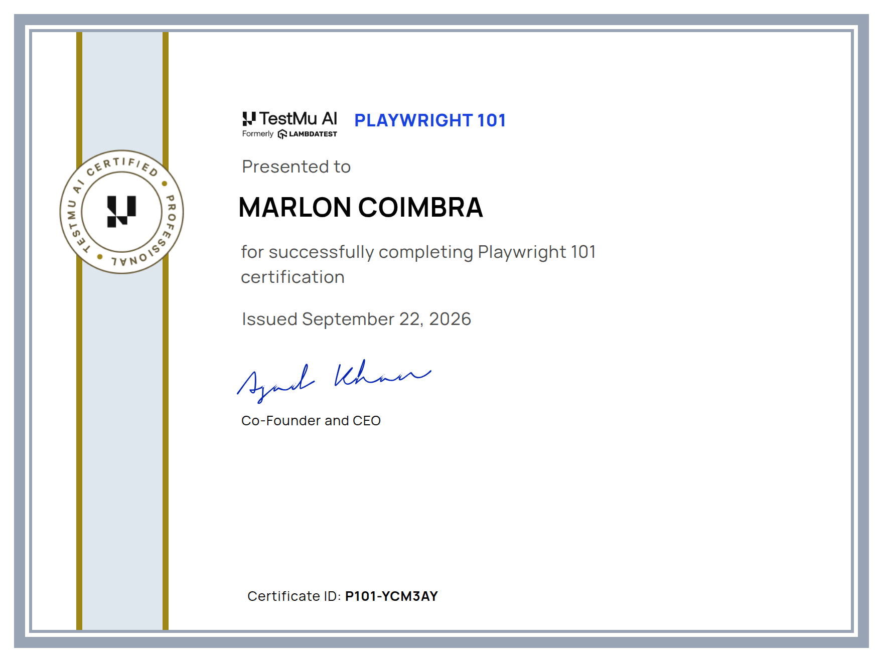 Marlon Coimbra's Automation Certificate: Playwright 101
