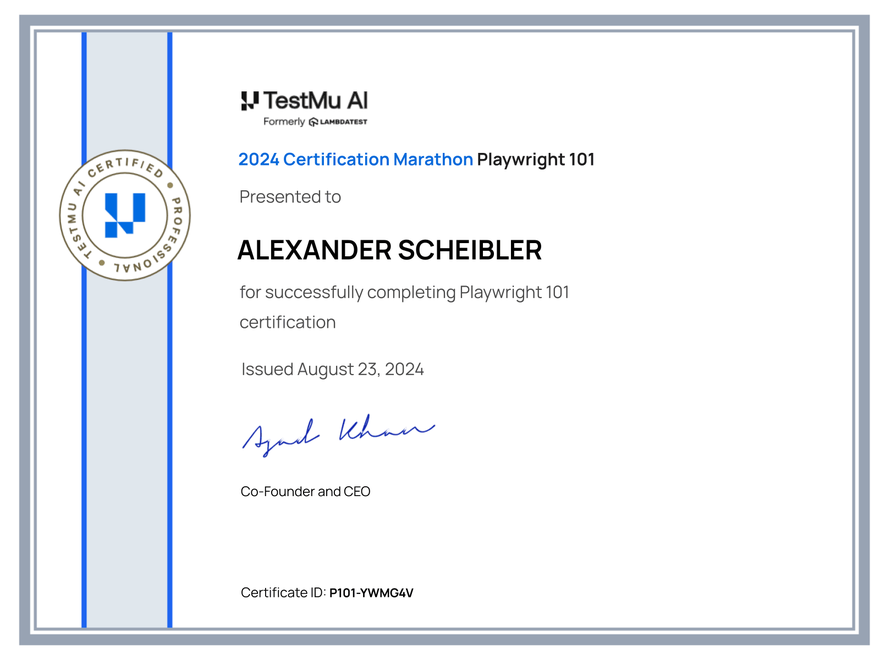 Alexander Scheibler's Automation Certificate: Playwright 101