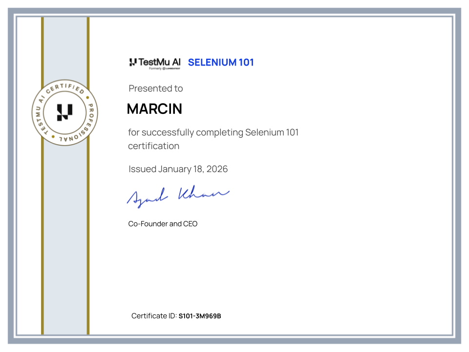 Marcin's Automation Certificate: Selenium 101