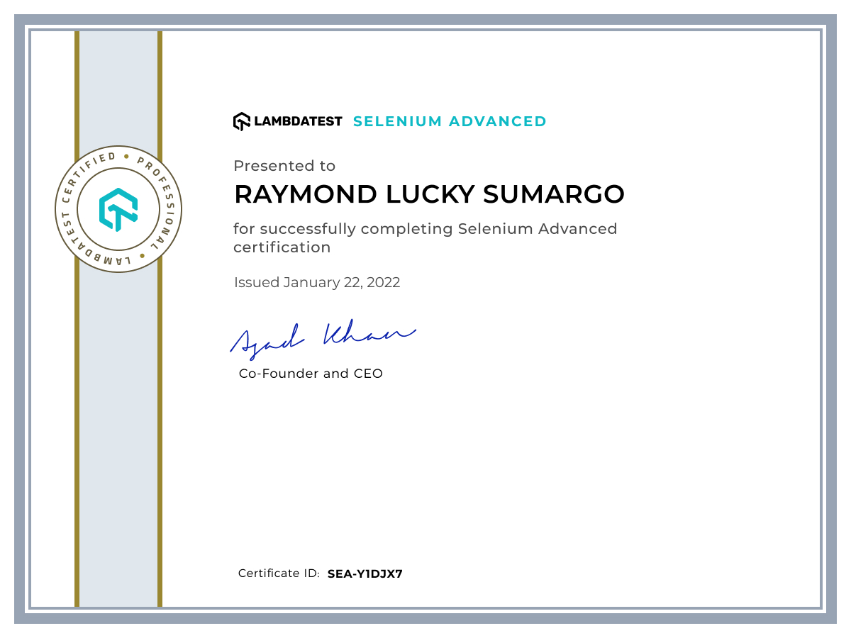 Raymond Lucky Sumargo's Automation Certificate: Selenium Advanced