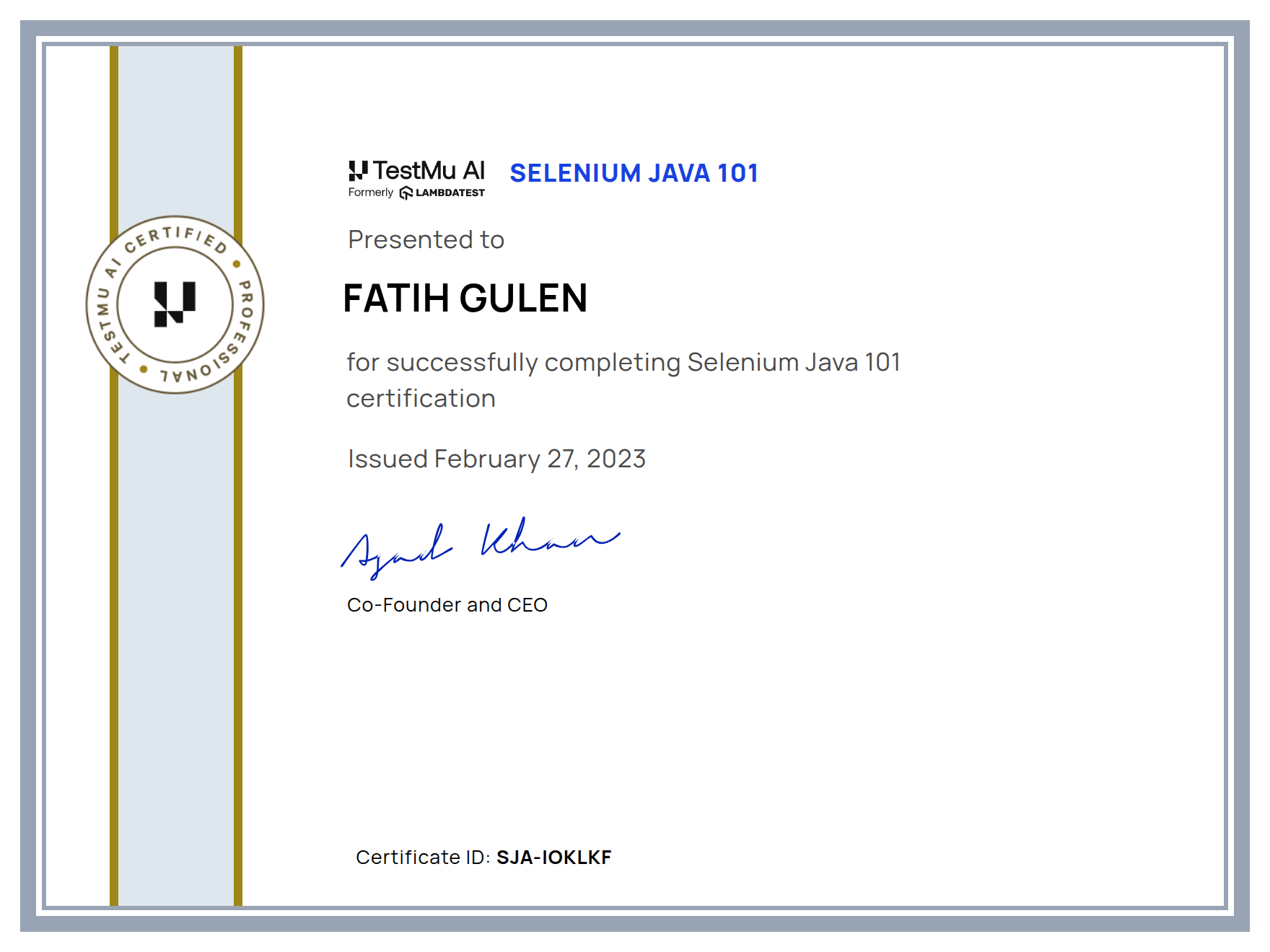 Fatih Gülen's Automation Certificate: Selenium Java 101