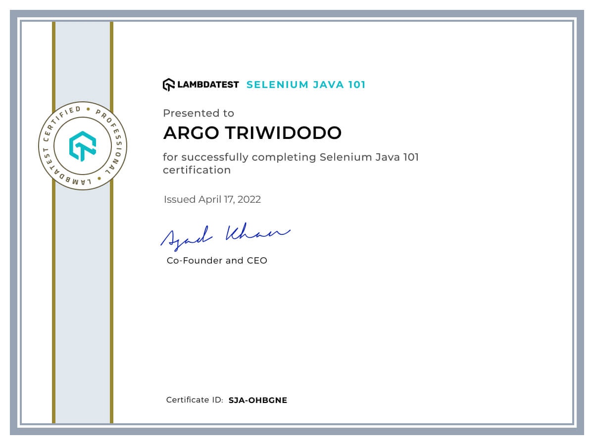 Argo Triwidodo's Automation Certificate: Selenium Java 101