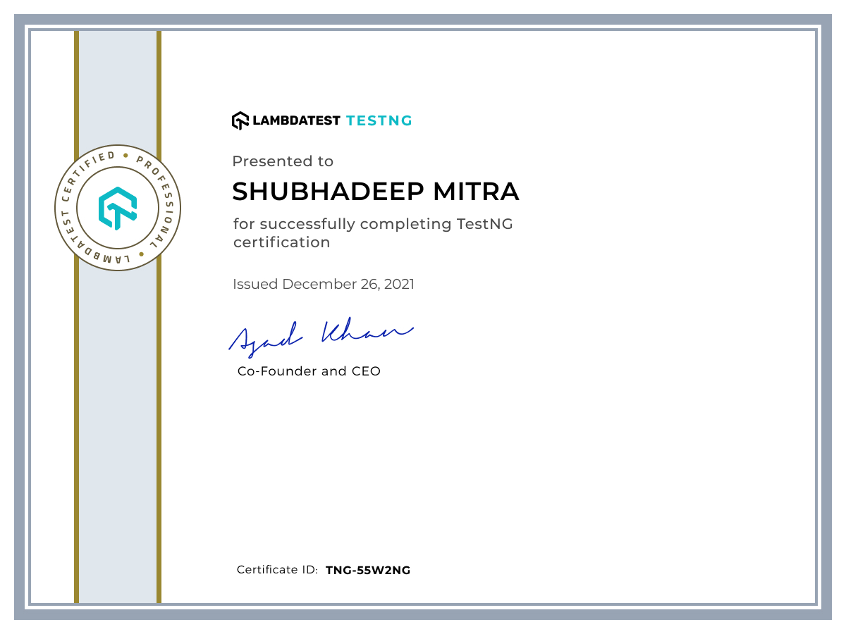 Shubhadeep Mitra's Automation Certificate: Selenium 101
