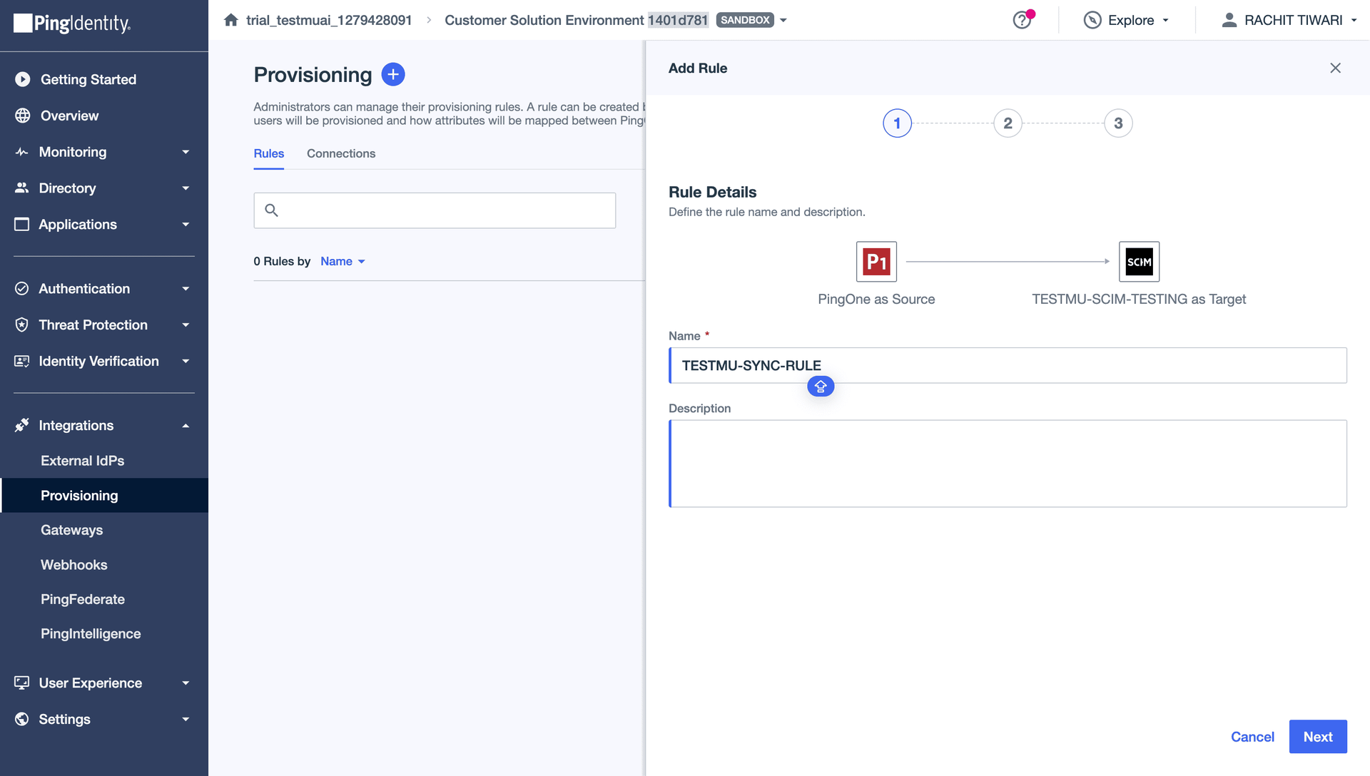 Create provisioning rule in PingOne