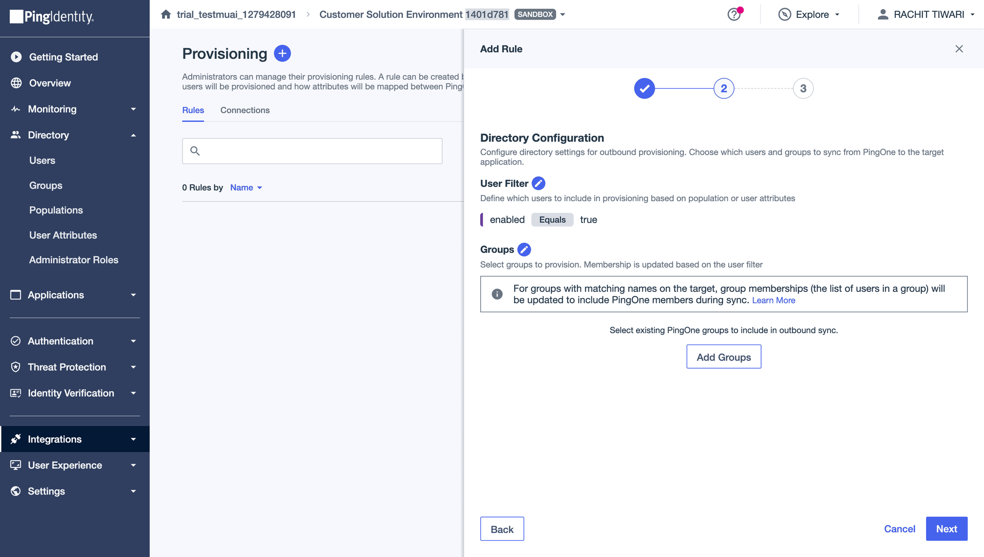 Configure directory settings for provisioning rule