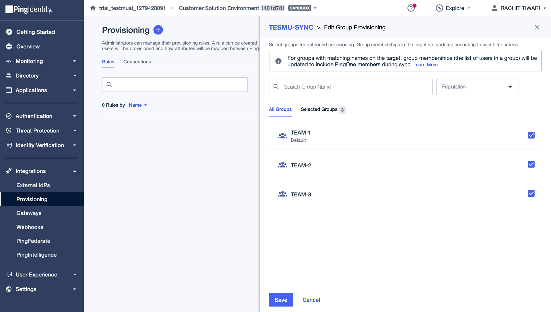 Select groups to provision