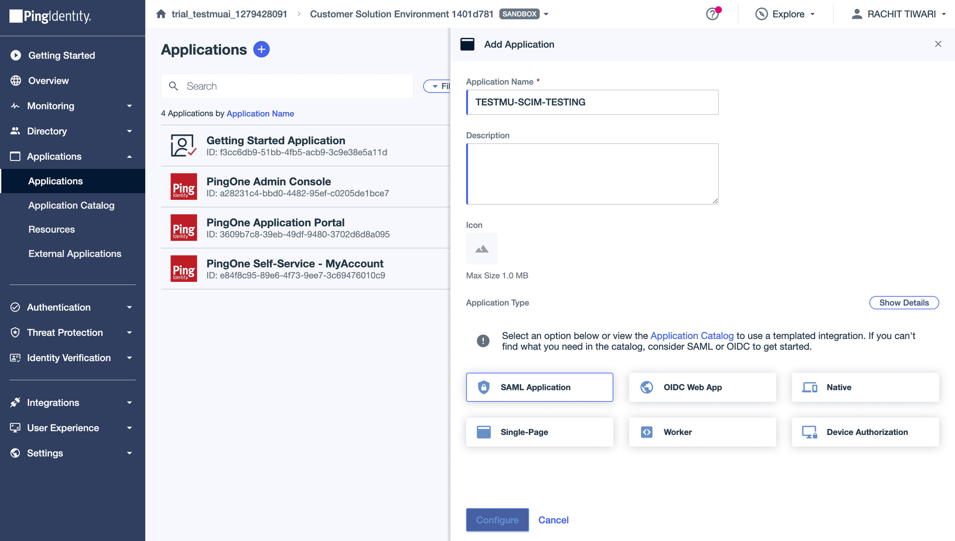 Create SAML Application in PingOne