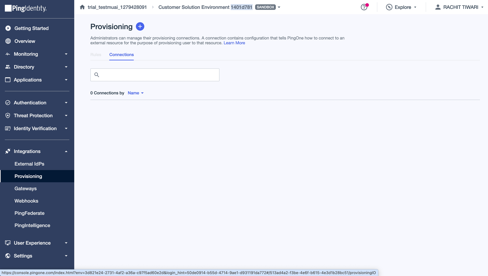 PingOne Provisioning Connections tab