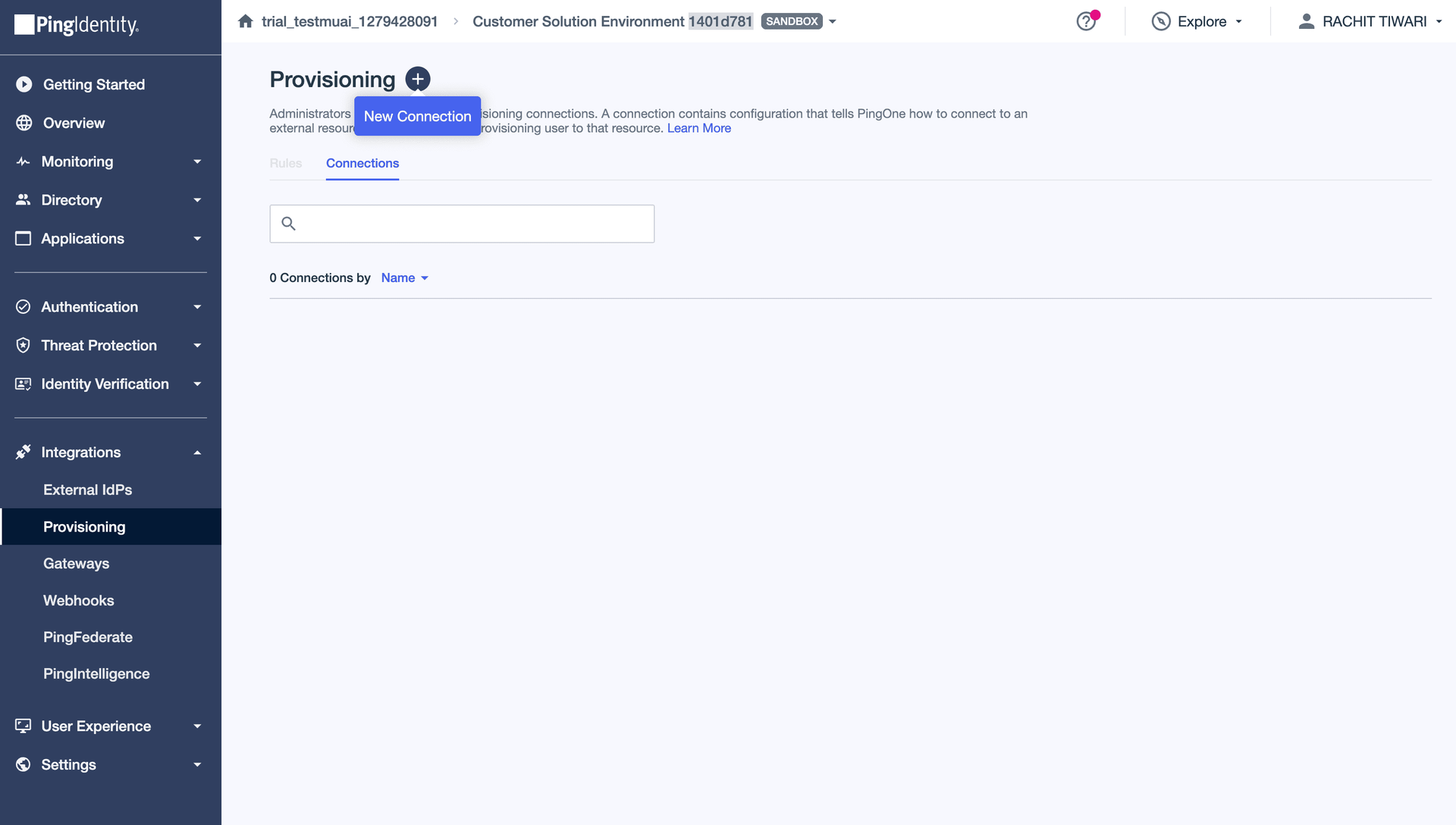 New Connection button in PingOne