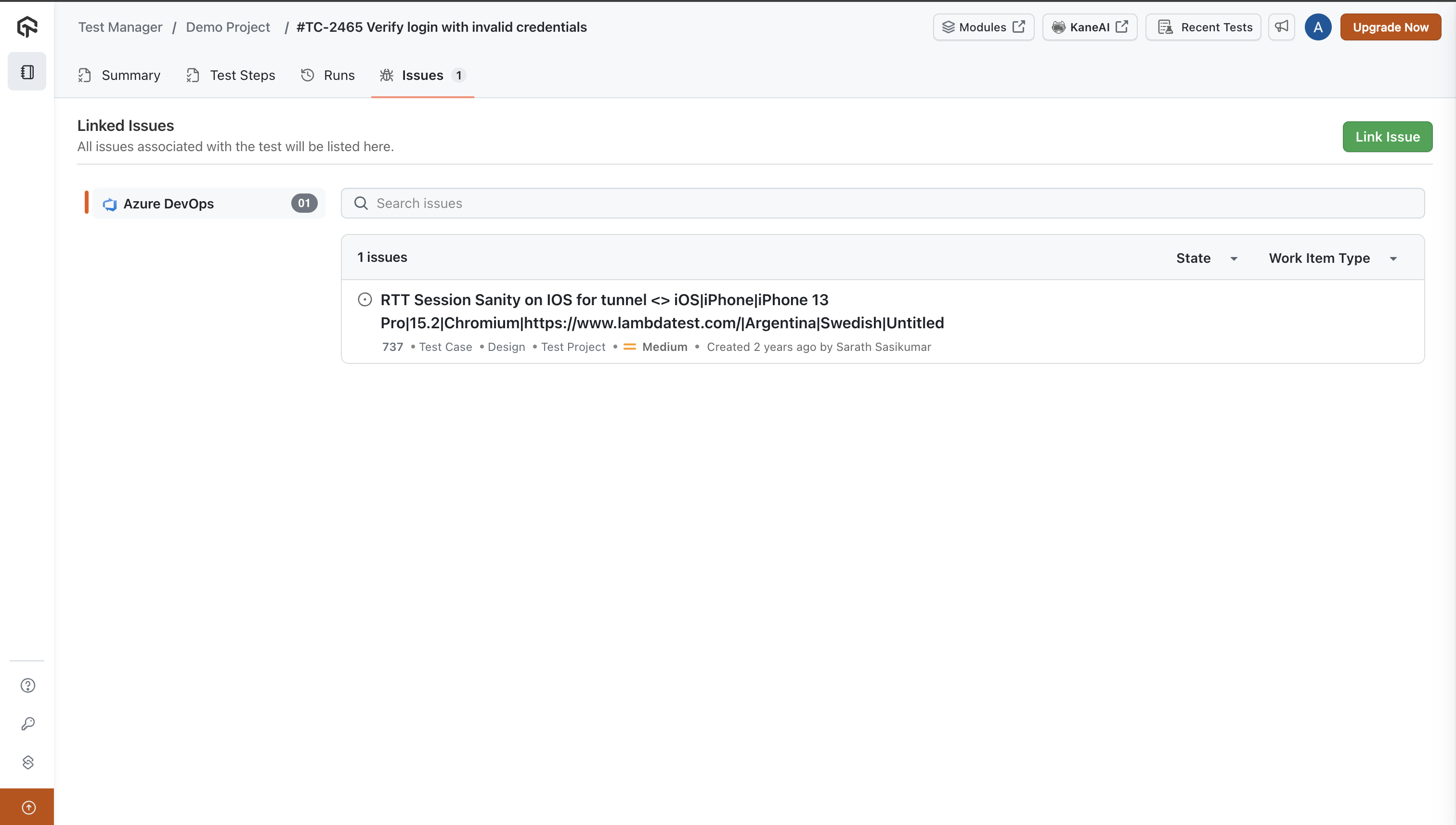 Link Azure DevOps Issue