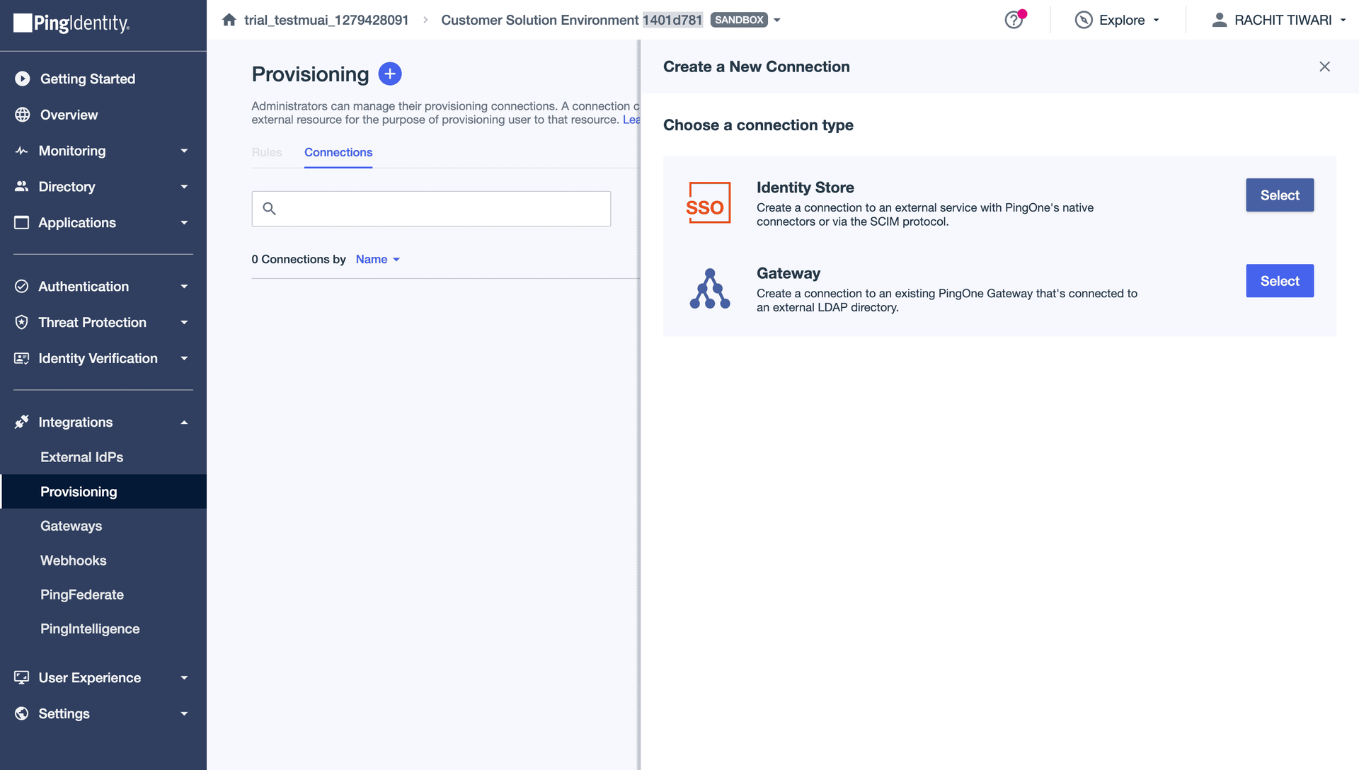Select Identity Store connection type