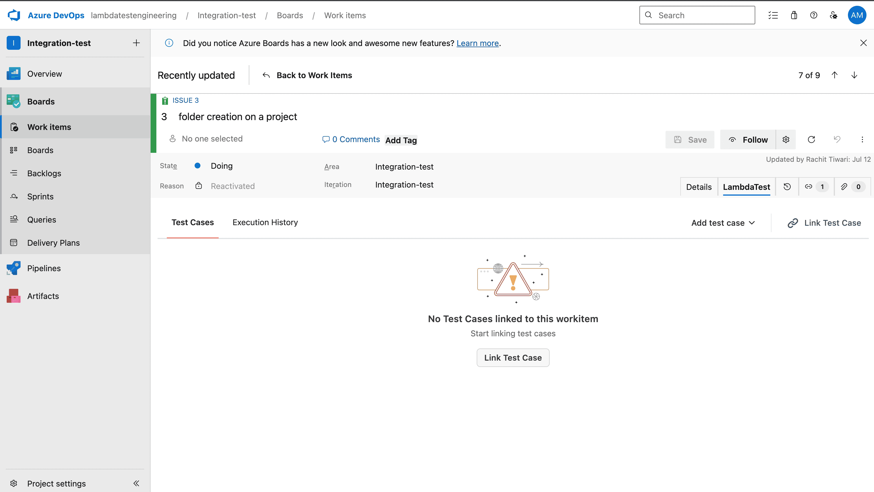 Link Test Cases to Work Item