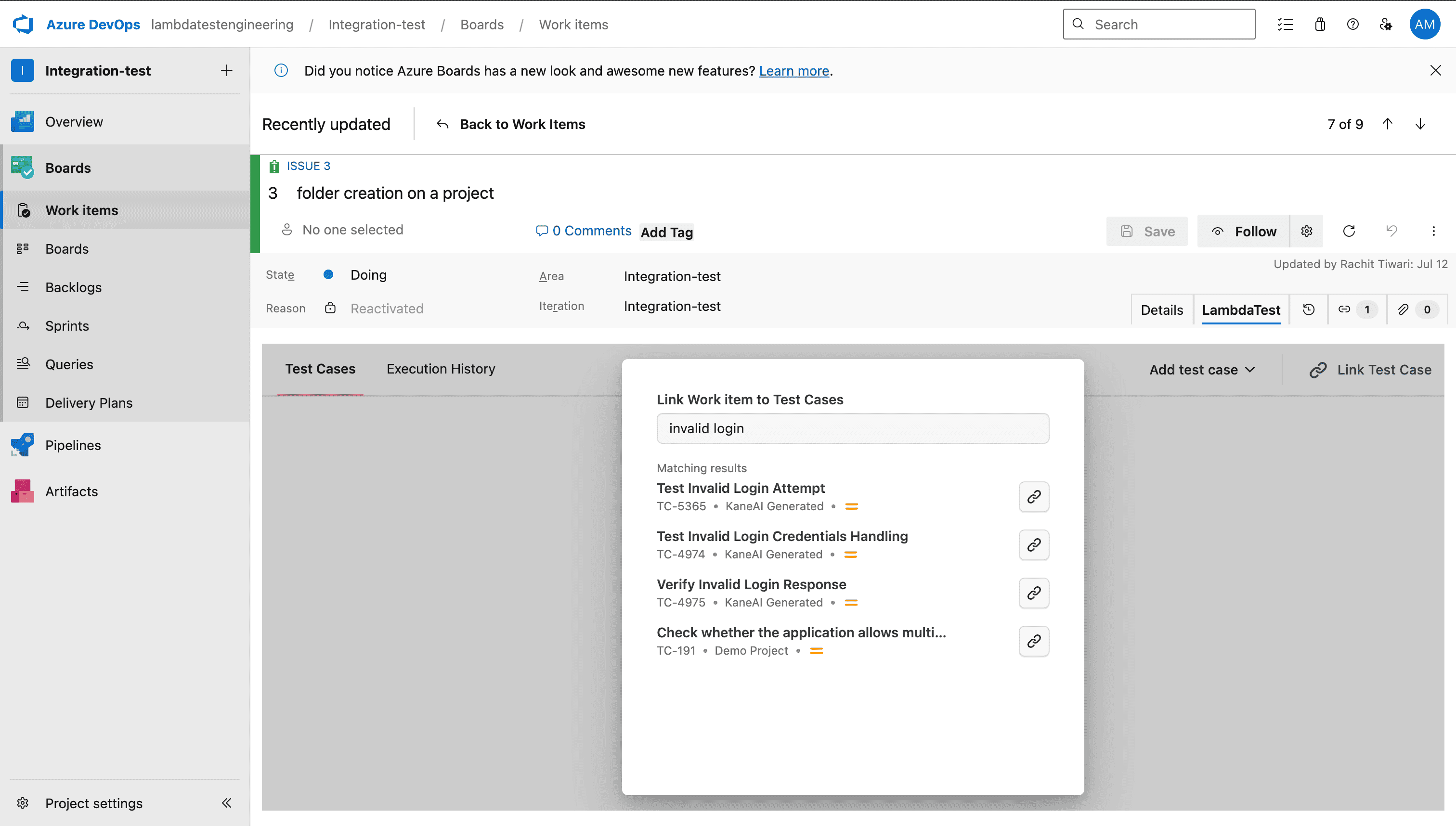 Search and Select Test Cases