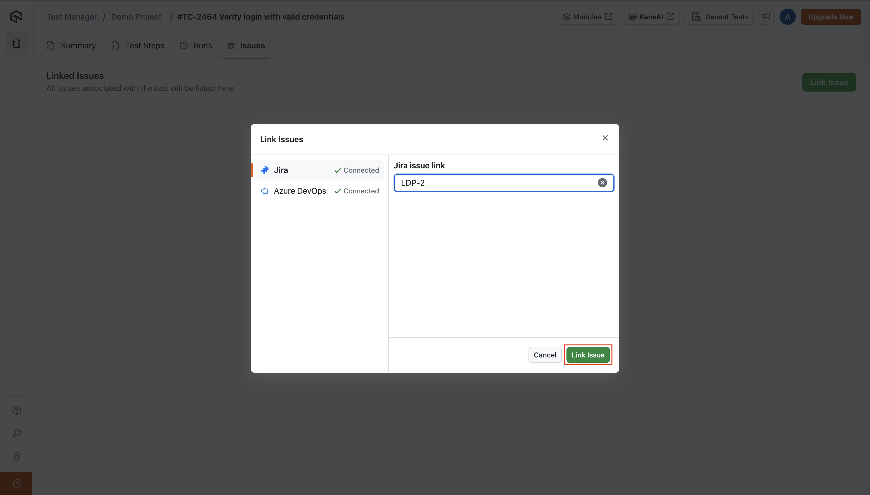 Link Azure DevOps Issue