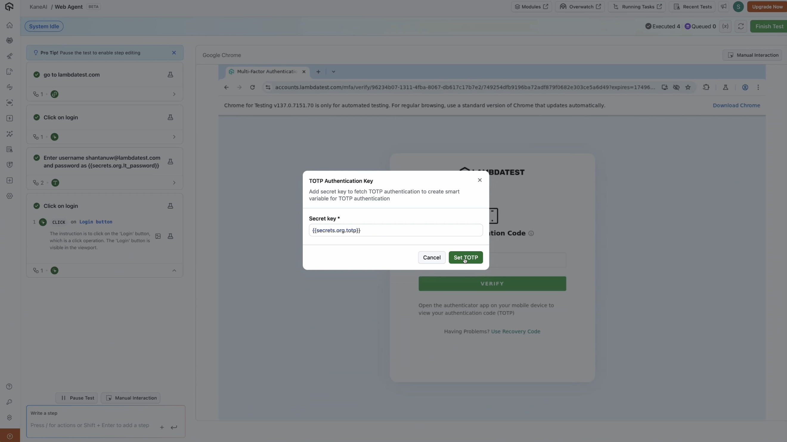 Add TOTP secret modal