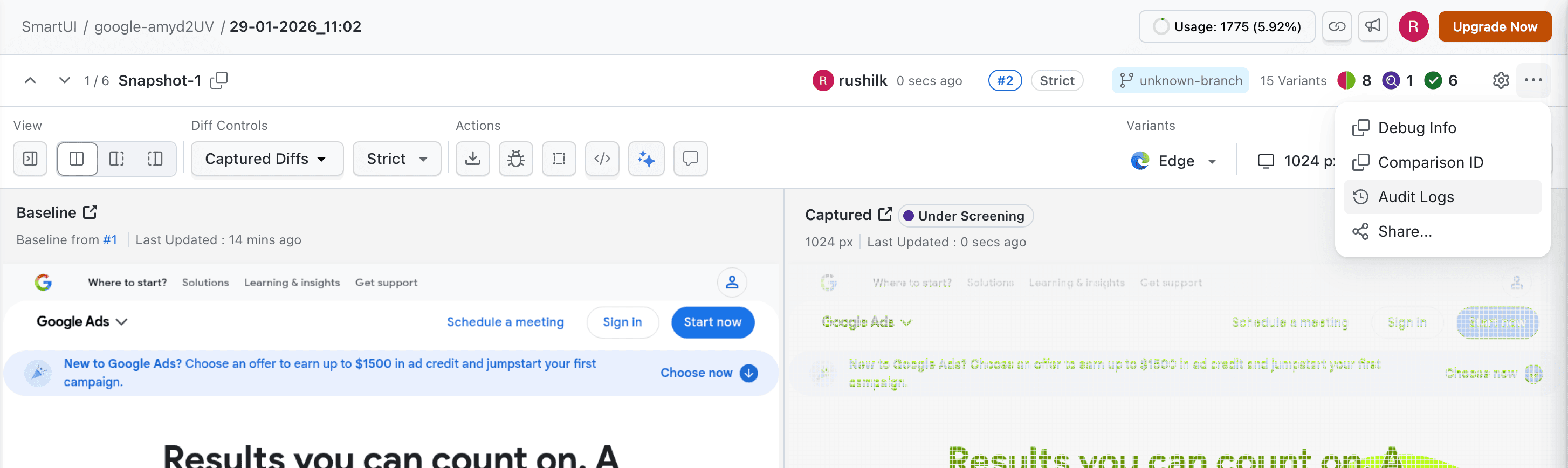 Entry point for Screenshot-level logs