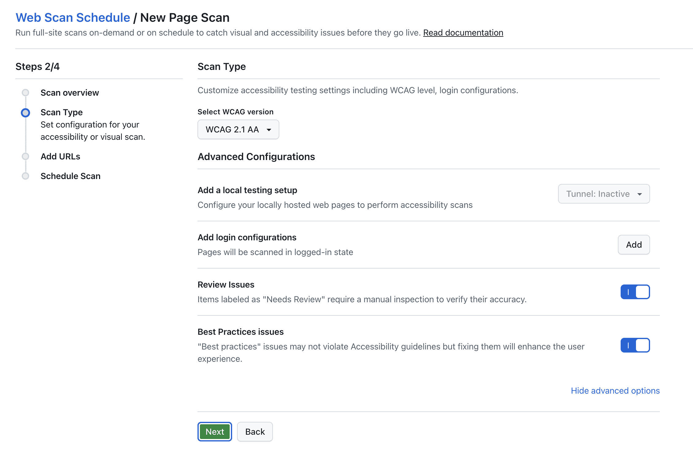 Accessibility Scan Configuration UI