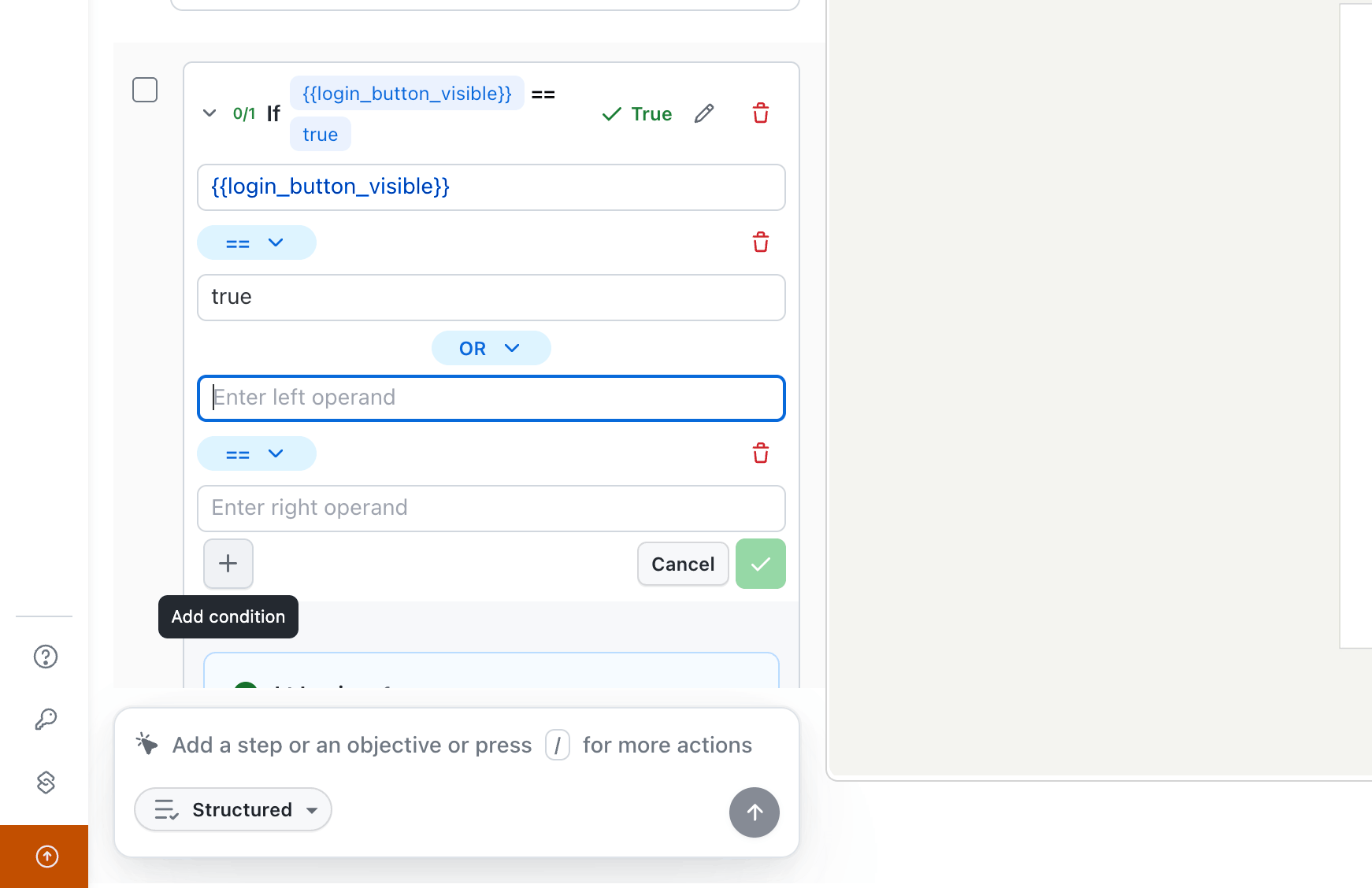Condition editor with AND / OR logic