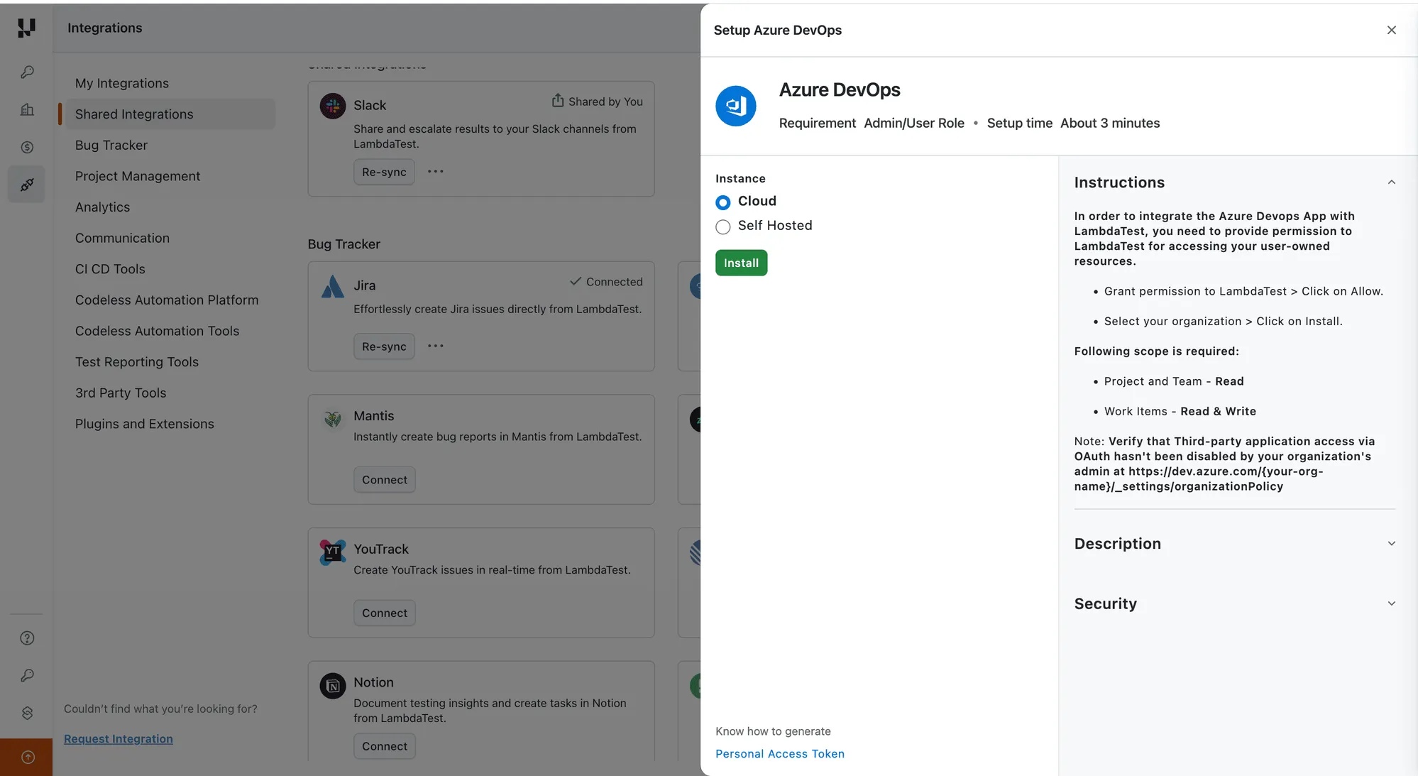 Setup Azure DevOps — choose instance