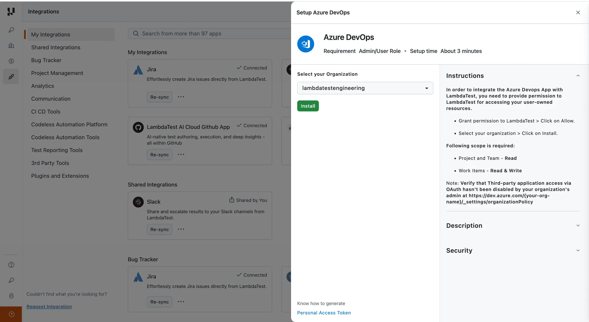 Select your Azure DevOps organization
