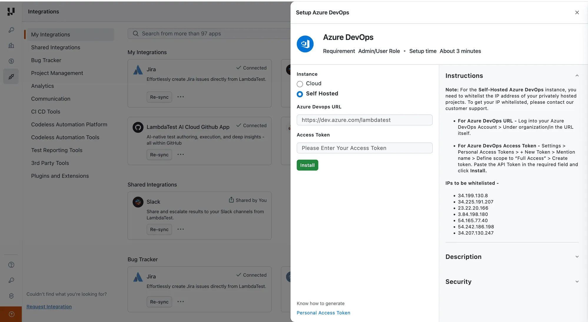 Setup Azure DevOps — Self Hosted (URL + access token)