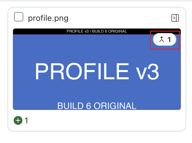 Screenshot card on the build page with the merge badge highlighted in the top right corner of the thumbnail