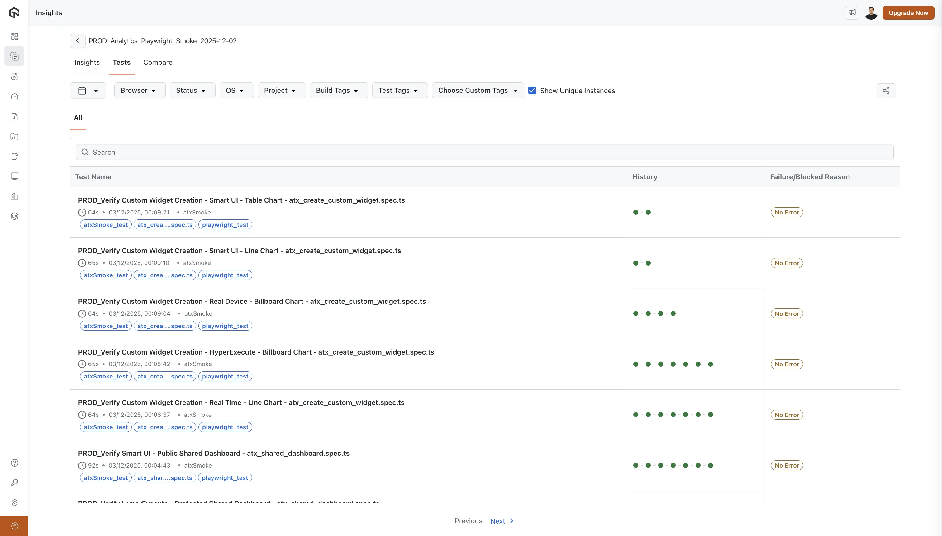 Build Insights - Tests Tab