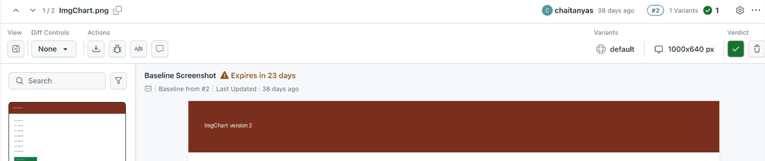 SmartUI comparison page showing the Expires in 23 days label next to the Baseline Screenshot title