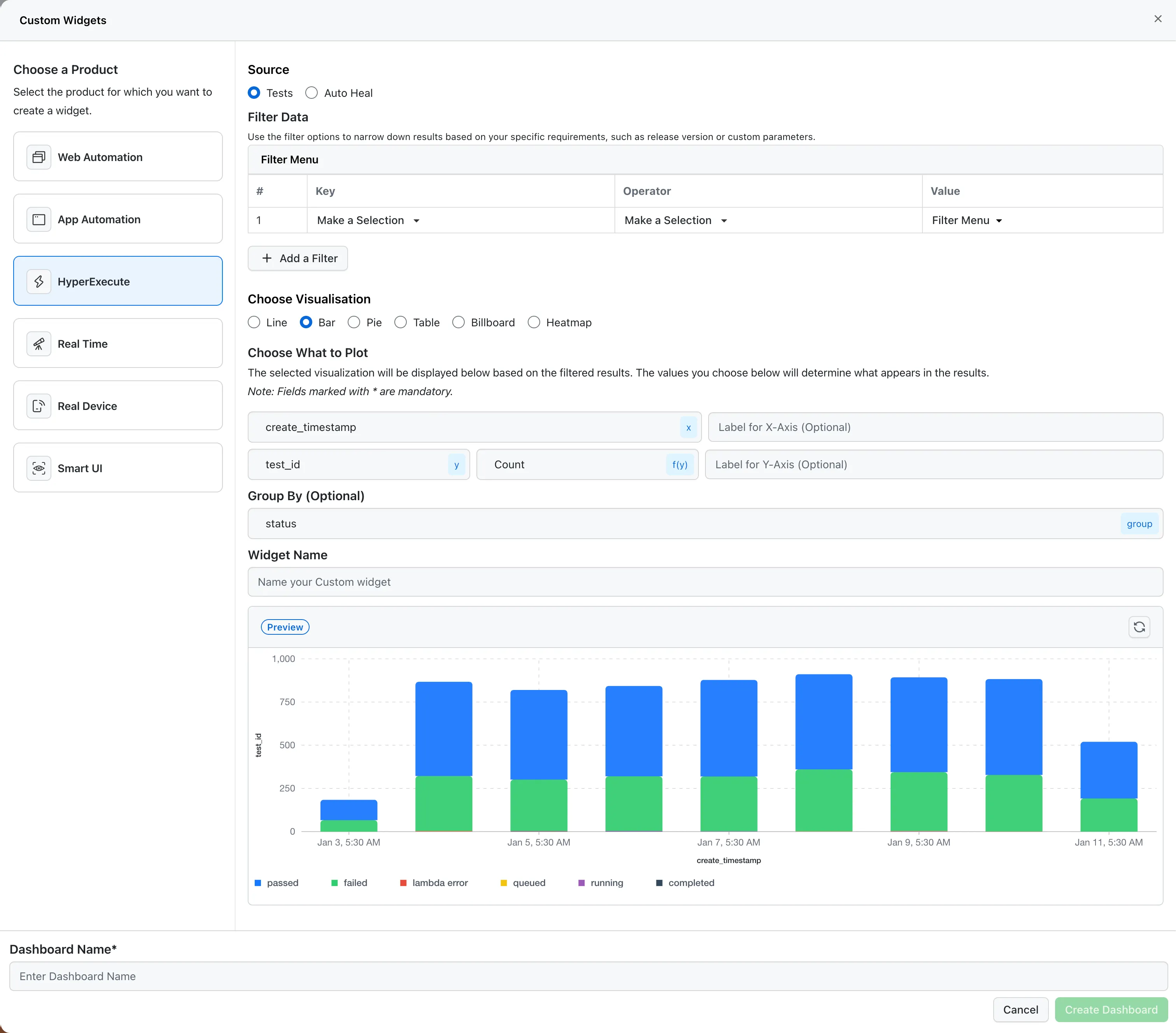 Custom Widgets Bar Chart Configuration Interface