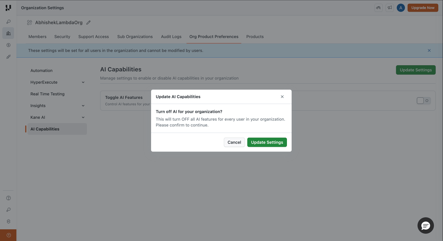 Disable AI Confirmation Dialog