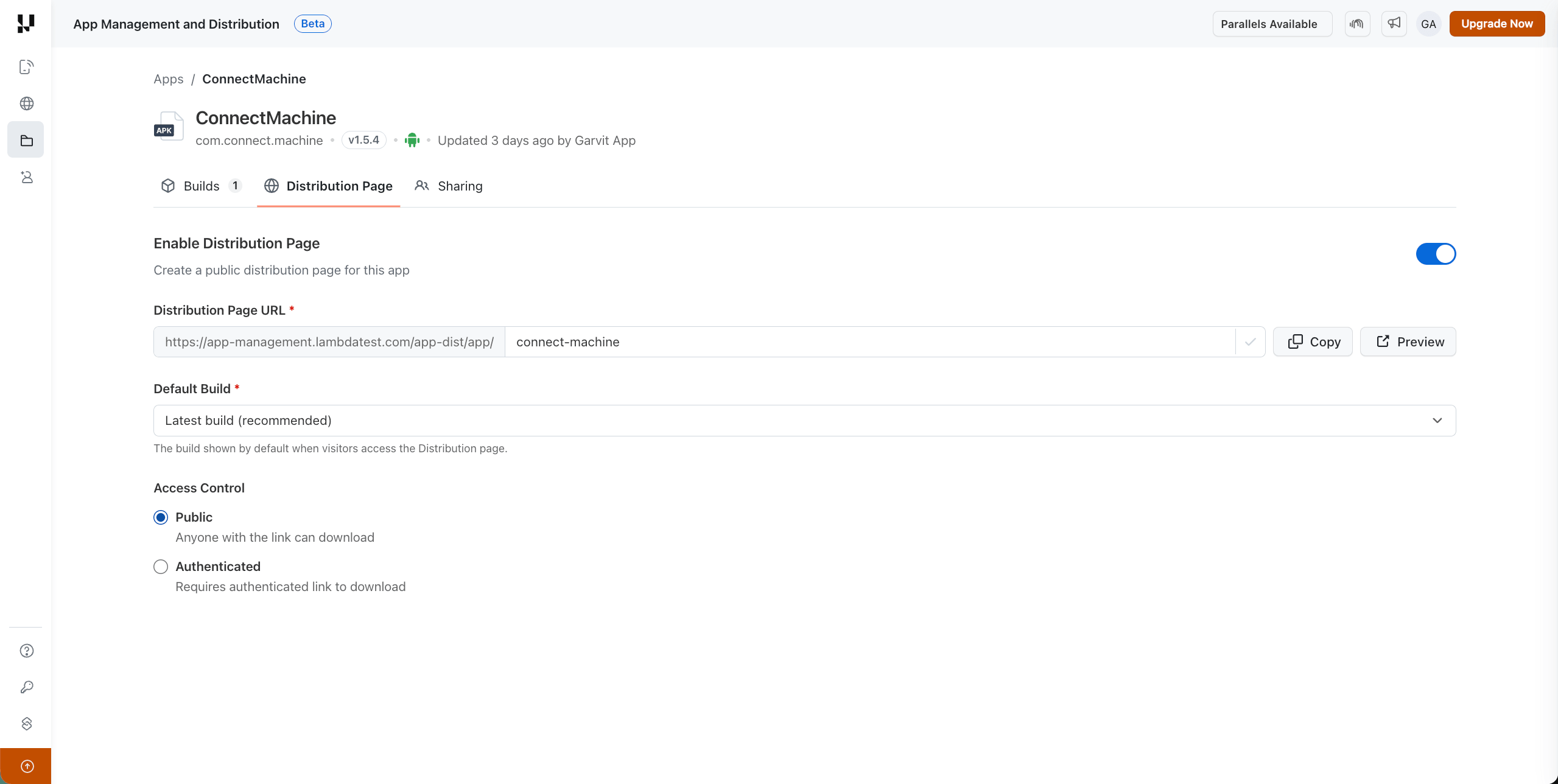 Distribution Page tab with the Enable Distribution Page toggle