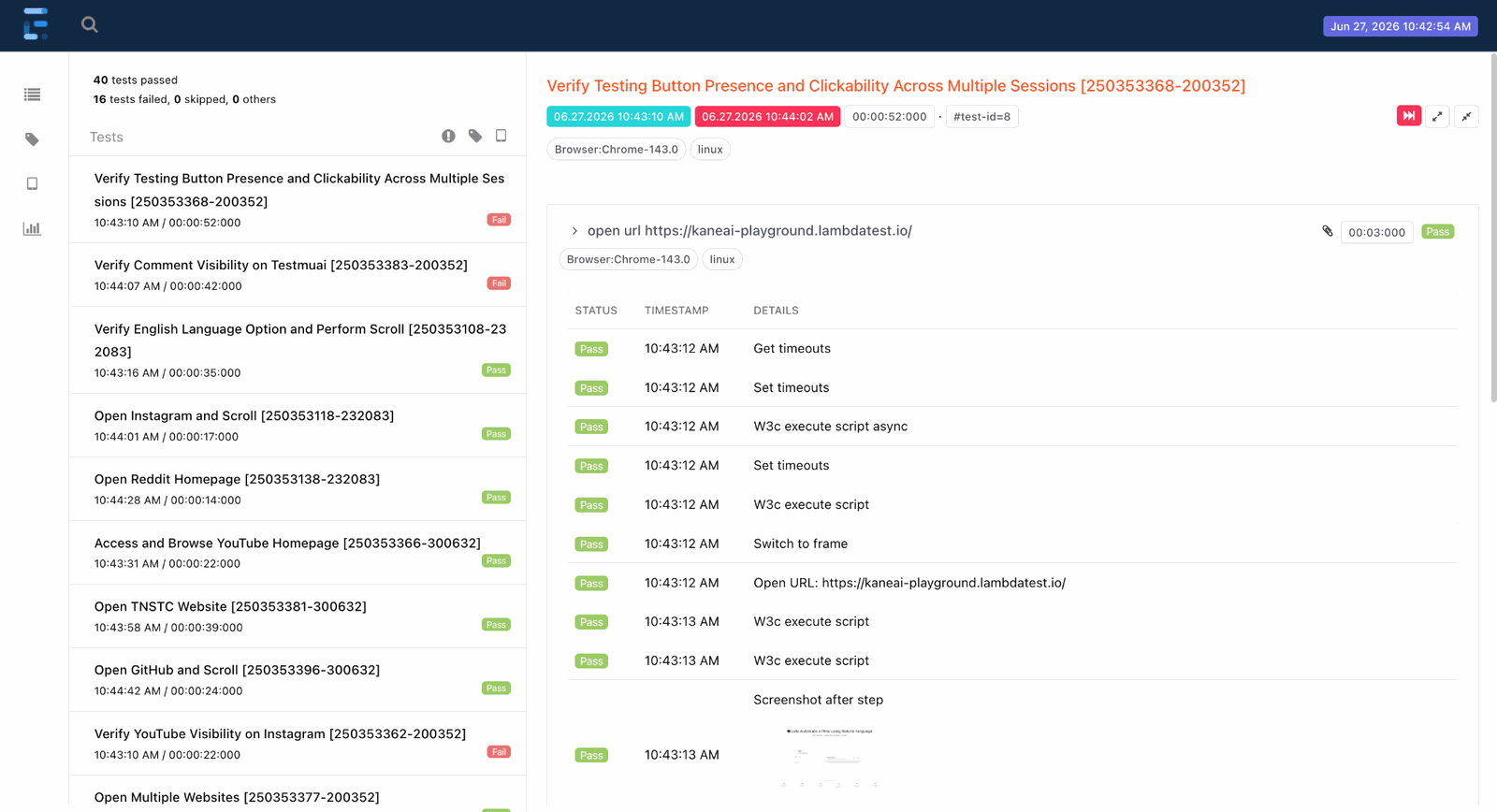 Extent report test detail view