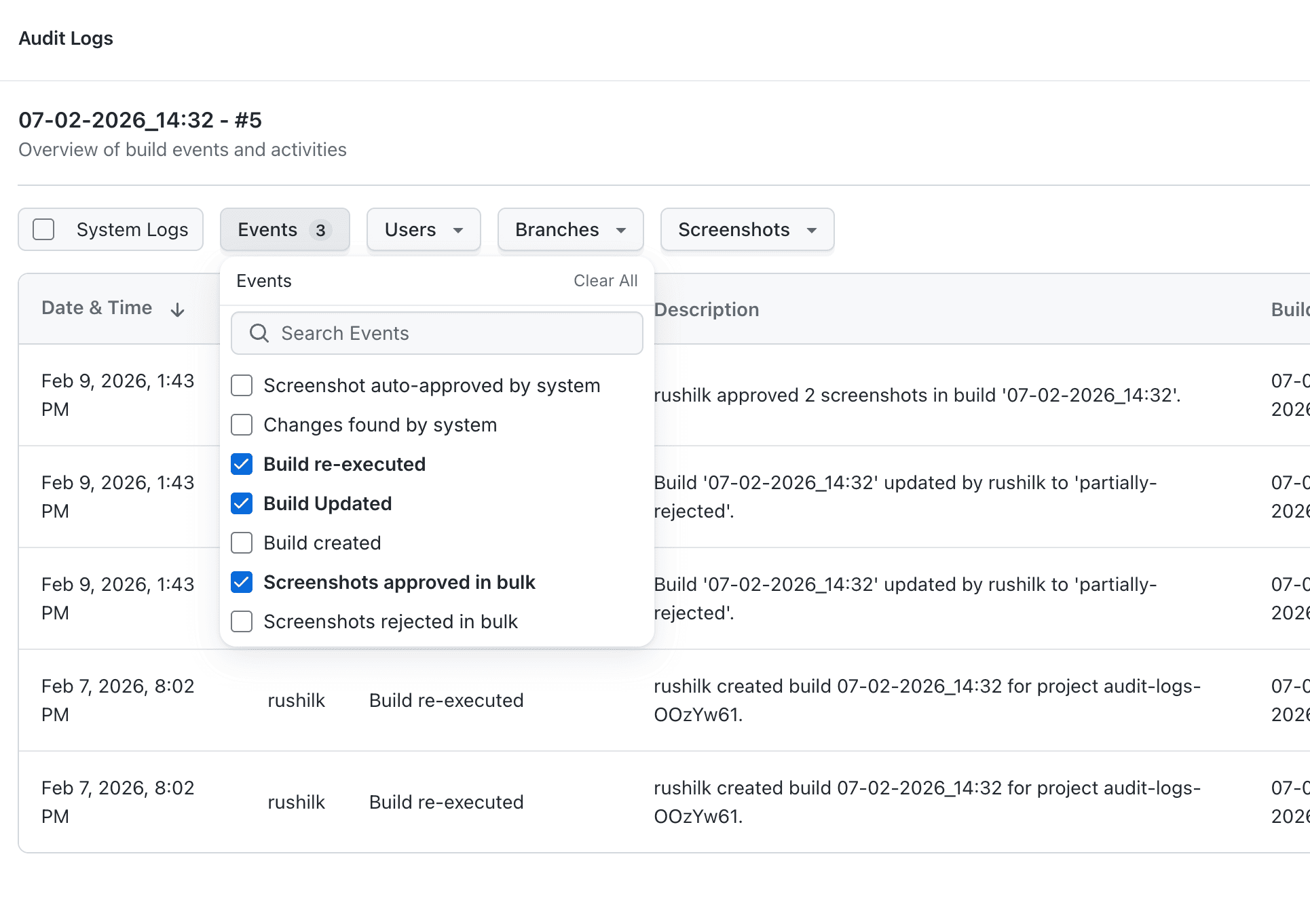 Filter by event type