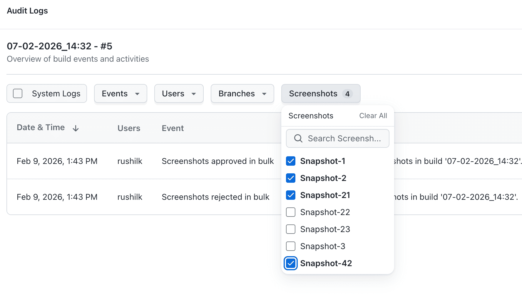 Filter by screenshot name