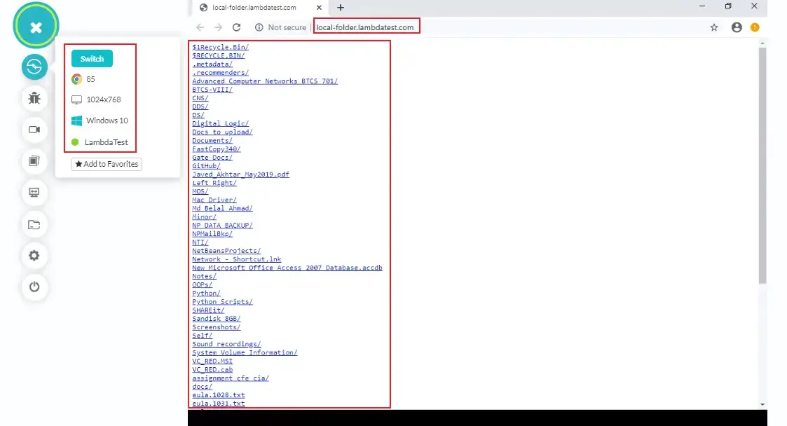 Access local folder for testing