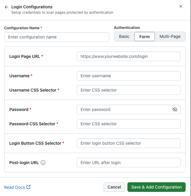 Form authentication with selectors and optional post-login URL