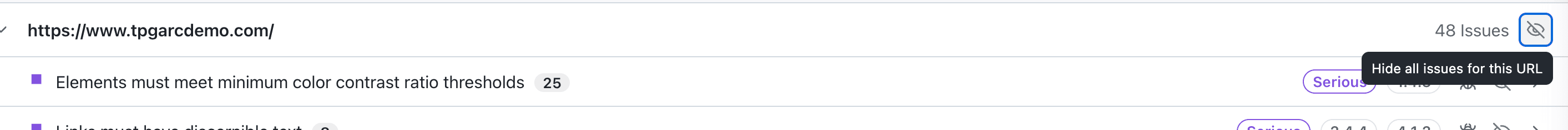 Hide action initiated from the URL level in the accessibility report