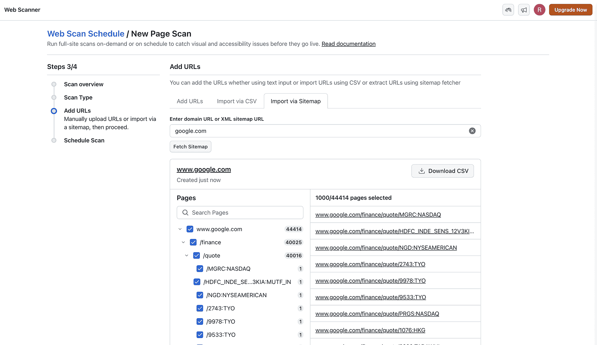 Import URLs via Sitemap