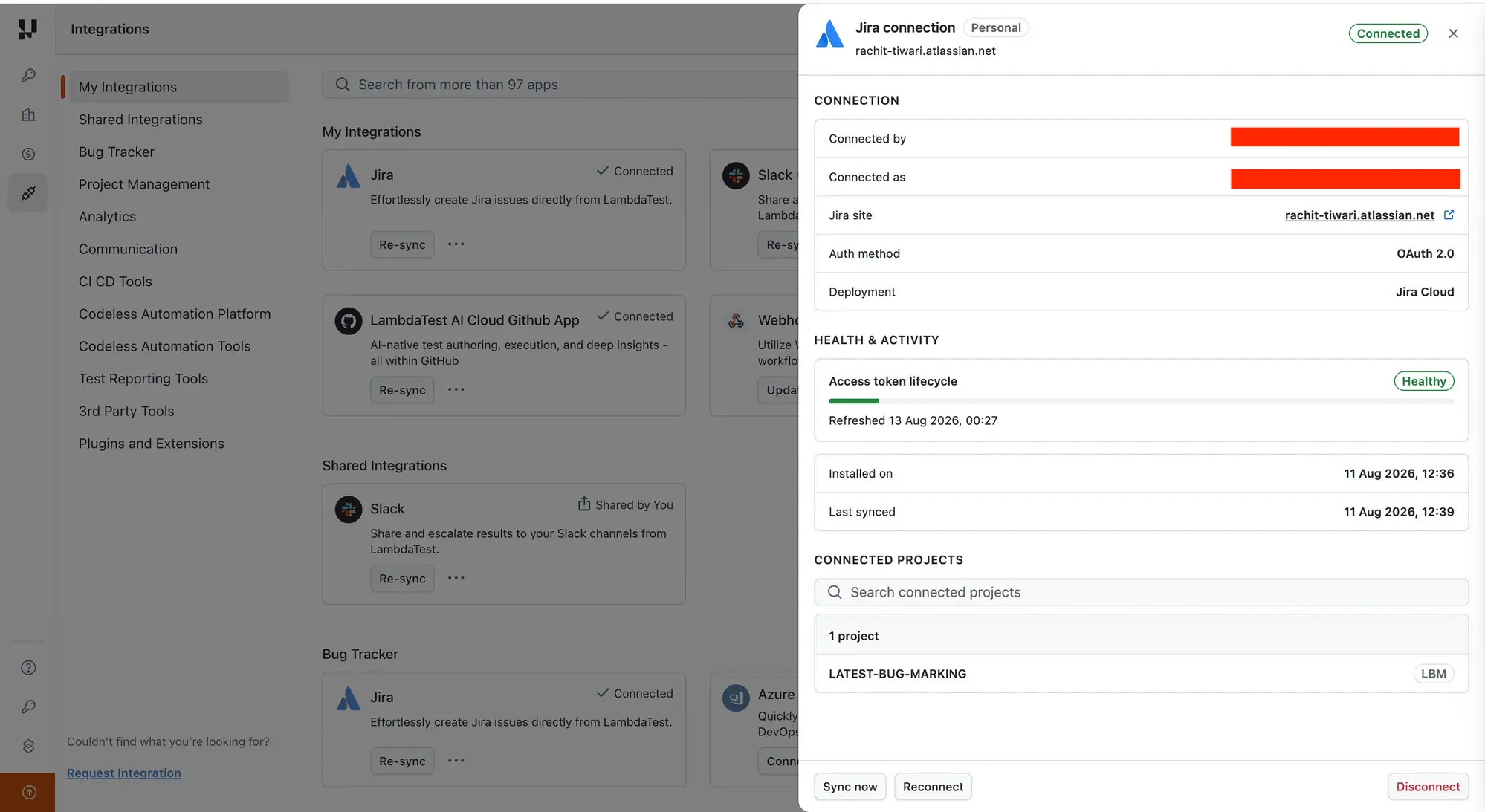 Personal Jira connection details