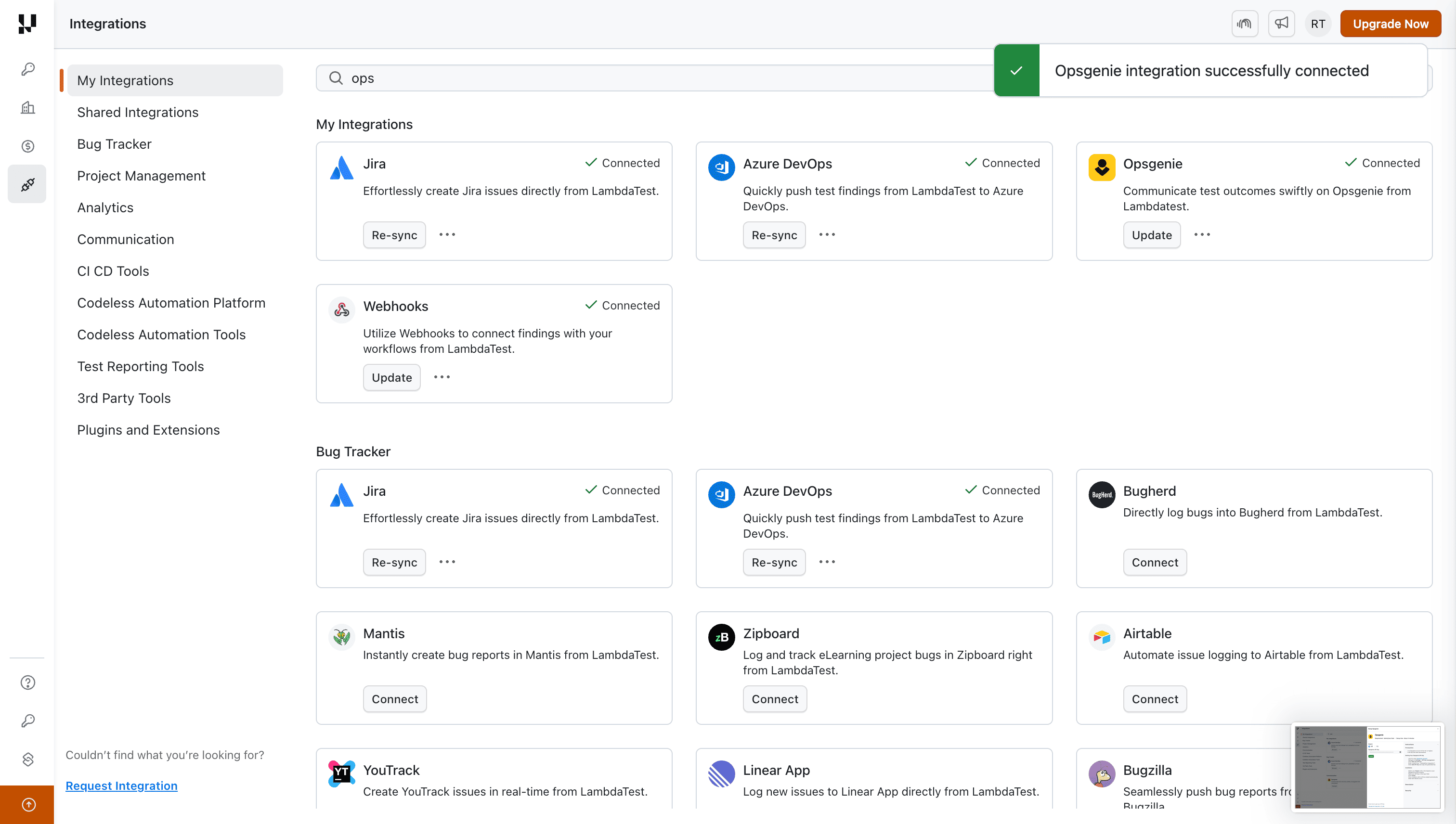OpsGenie Integration Connected