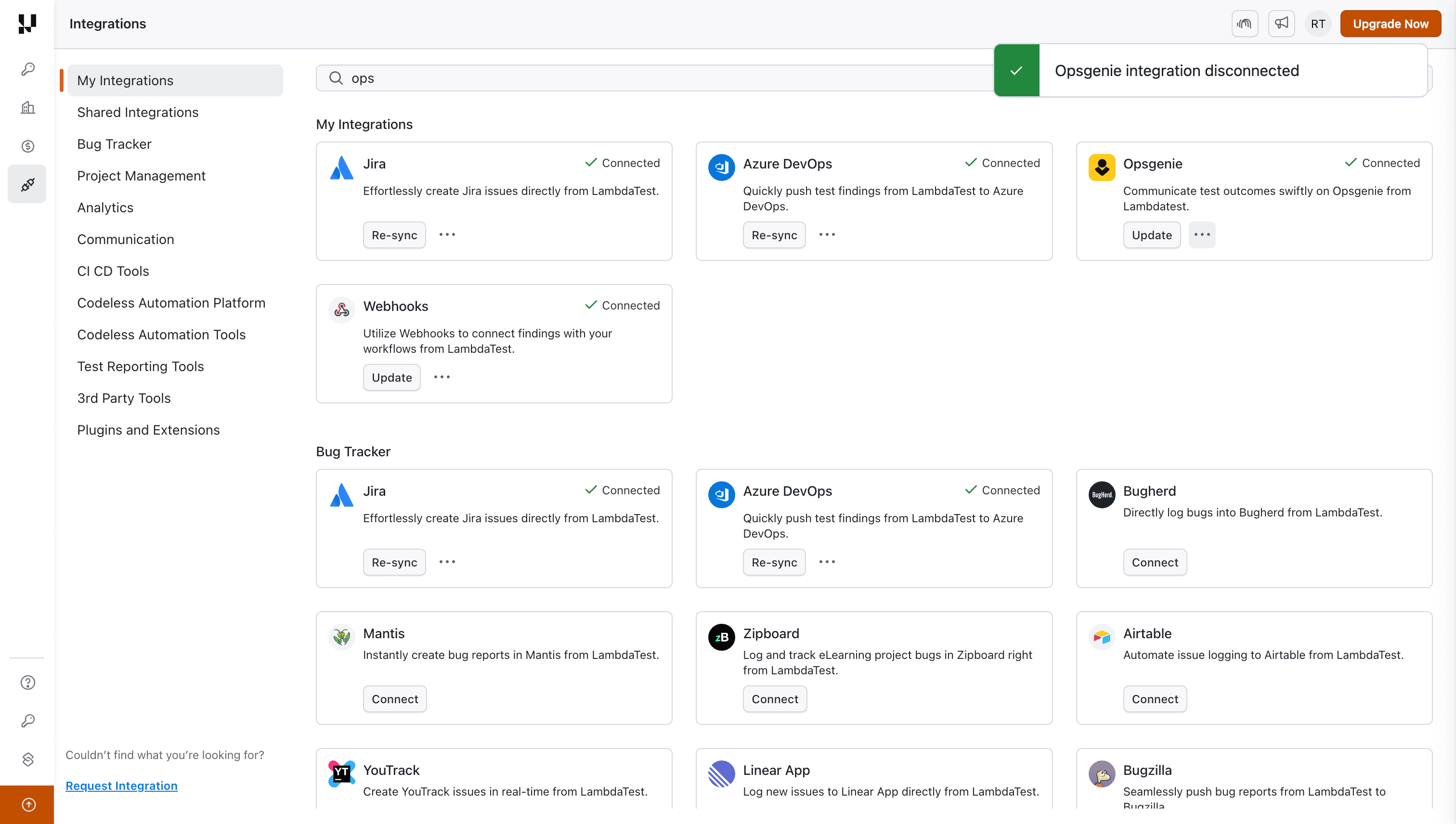 OpsGenie Integration Disconnected