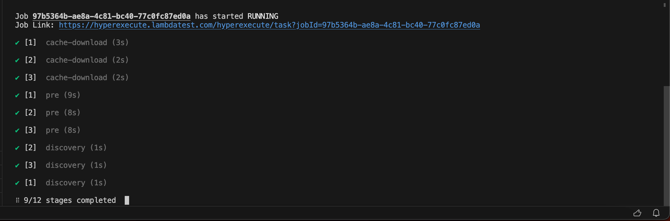 JUnit HyperExecute Terminal Logs