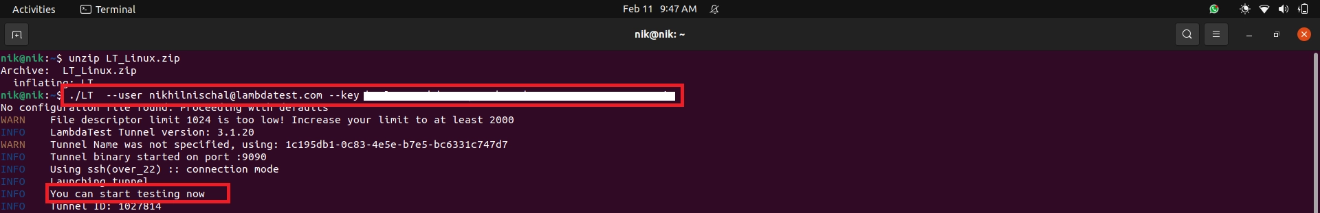 Start localhost testing on Linux