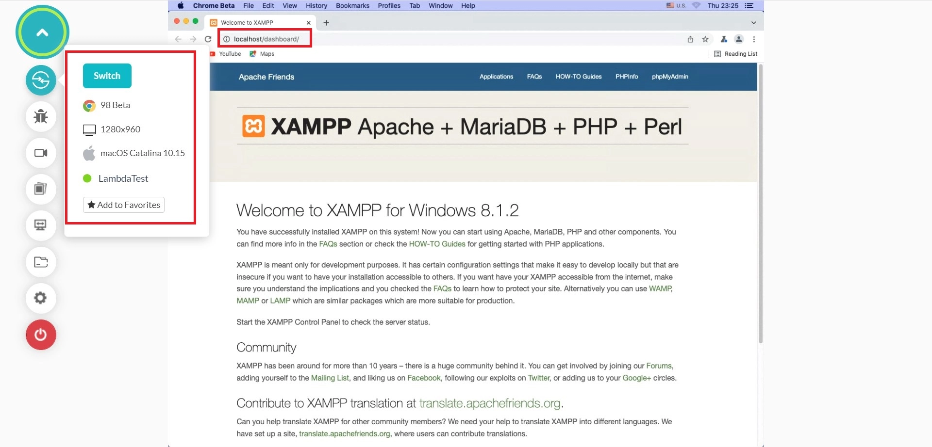 start localhost test using xampp