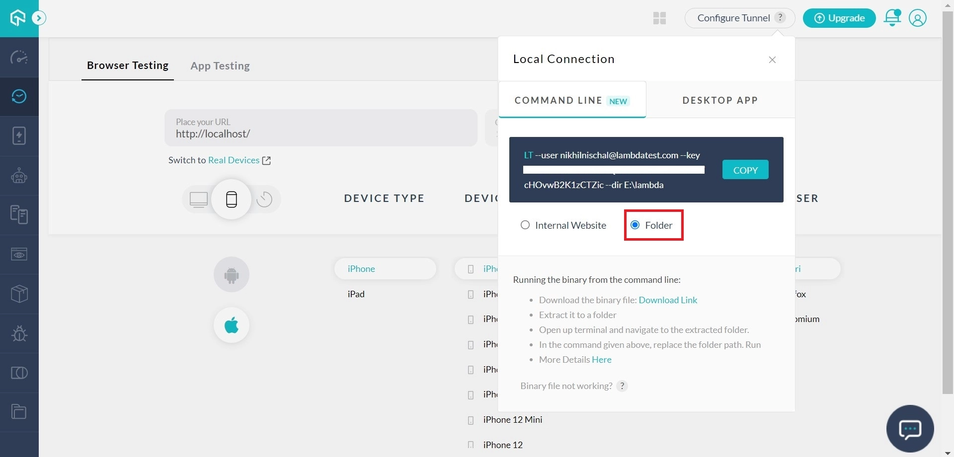 testing locally hosted folder